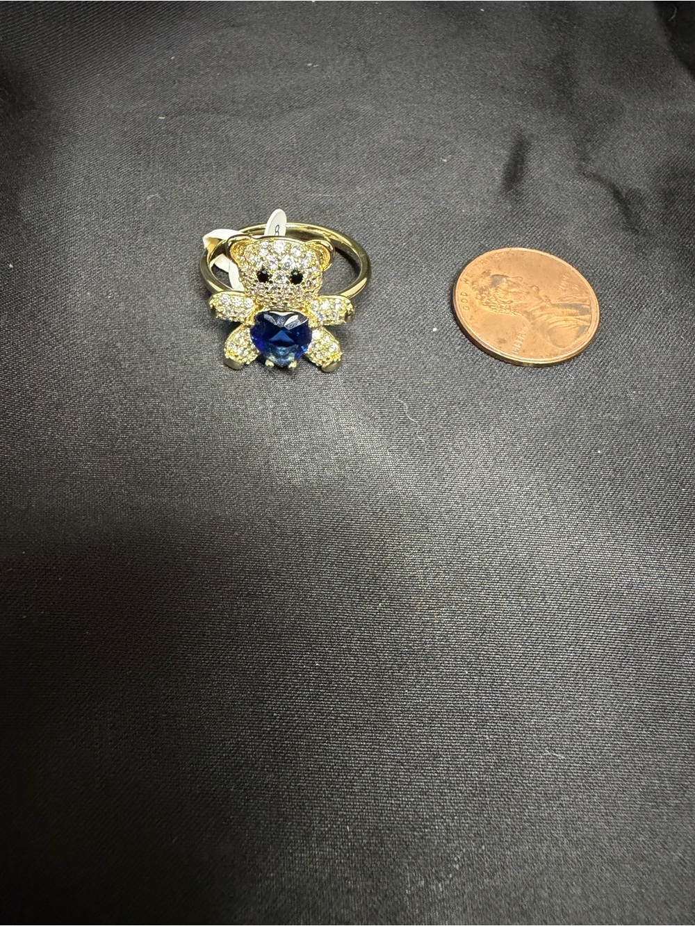 Gold Teddy Bear Ring with Blue Stone - Women's Fashion Ring